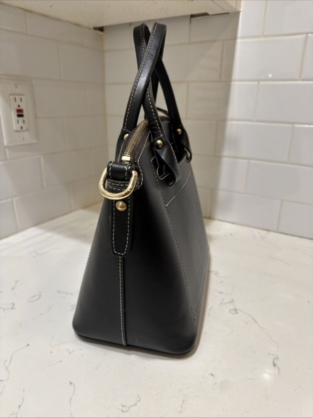 As Is Dooney and Bourke Black Leather Satchel Bag Tote - Picture 7 of 16